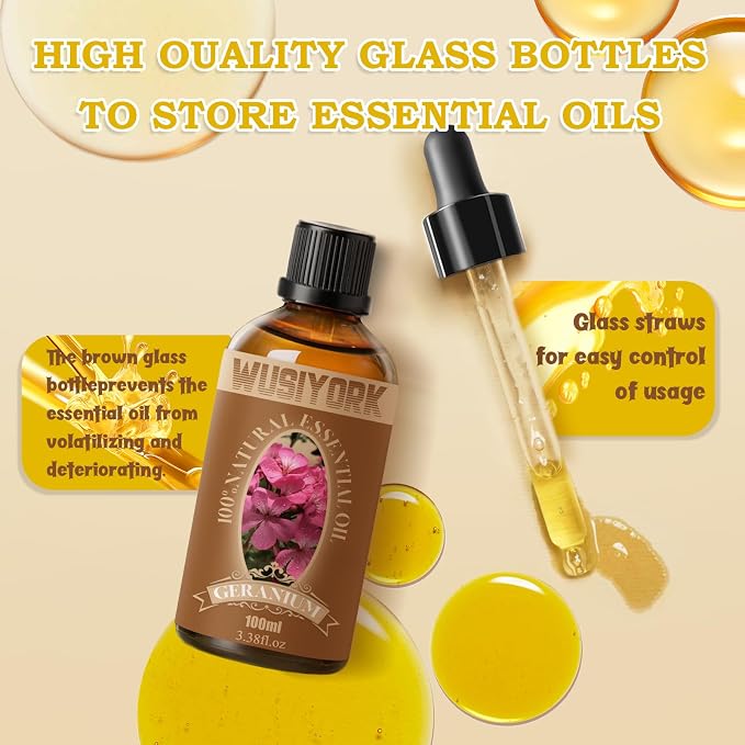 Geranium Essential Oil 100ML - 100% Pure and Natural Therapeutic Grade Oils for Aromatherapy Diffuser - 3.4 Fl Oz/Geranium