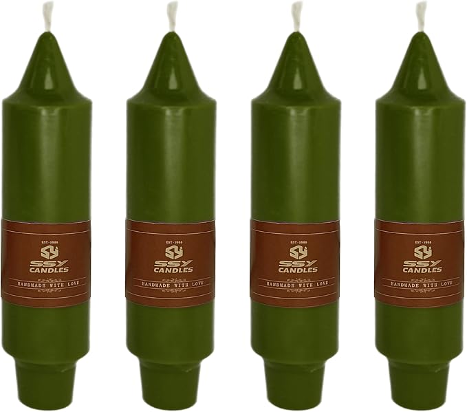 5 inch Short Candle Olive Green Unscented Candles 4 Pack Tapered Candle Ideal as Dinner Candles Smokeless Long Burning Candlesticks for Weddings Dinner Party Home Decor