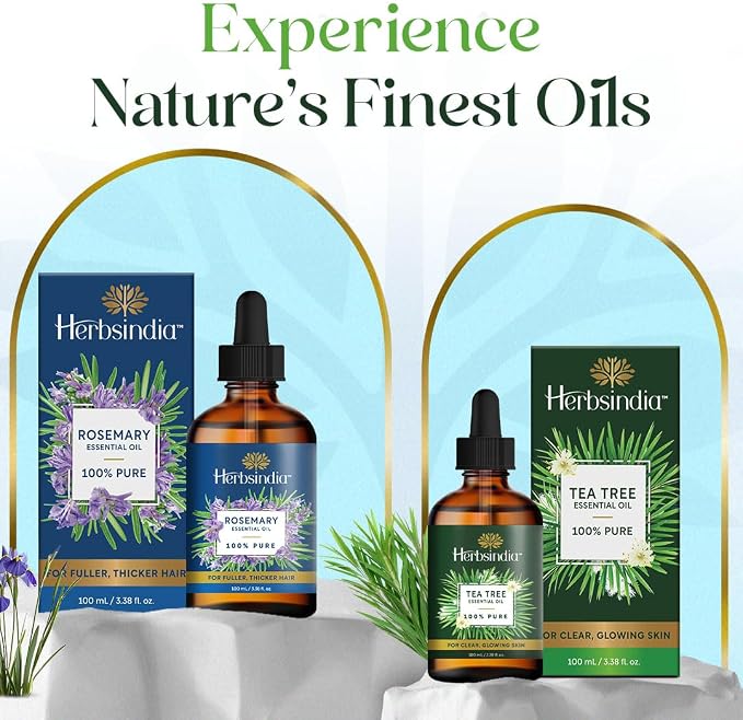 HerbsIndia Tea Tree Essential Oil for Skin - Huge 3.3 Fl Oz - 100% Pure - Premium Grade with Glass Dropper, Undiluted, Non-GMO