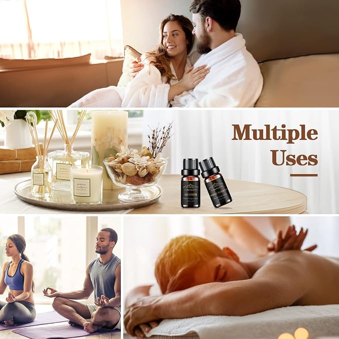Essential Oils Set, Men Scents Fragrance Oil Aromatherapy Essential Oils Kit for Diffuser (6x10ML) - Sandalwood, Cedar, Leather, Sweet Tobacco, Rum, Cologne Aromatherapy Oil Gift for Men
