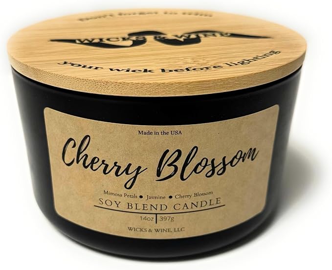 Wicks & Wine Soy Blend 3-Wick Cotton CORE Candle 14oz (Cherry Blossom)