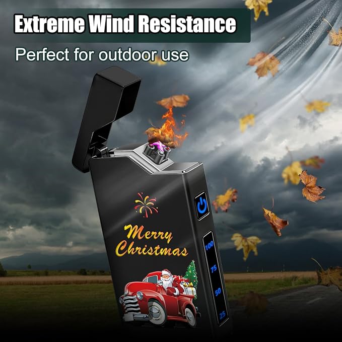 LcFun Christmas Stocking Stuffers for Men Adults, Christmas Birthday Gifts for Men, White Elephant Gifts Electric Lighter, Windproof Plasma Rechargeable Lighter for Candles, Camping (Christmas Black)