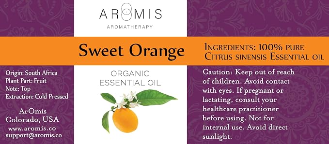 ArOmis Organic Sweet Orange Essential Oil - 100% Pure Therapeutic Grade - 30ml, Undiluted, Premium, Oils Perfect for Aromatherapy 1 fl oz