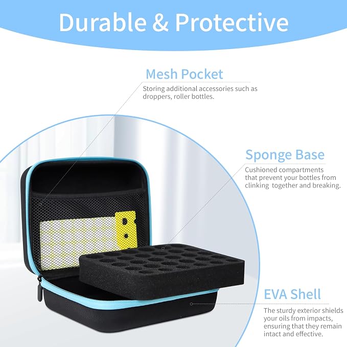 Essential Oil Storage Holder Organizer Carrying Case - 30 Bottles | Hard Shell Essential Oils Box Holds 5ml 10ml 15ml Bottle Travel Bag with Labels & Foam Insert for doTERRA & Young Living
