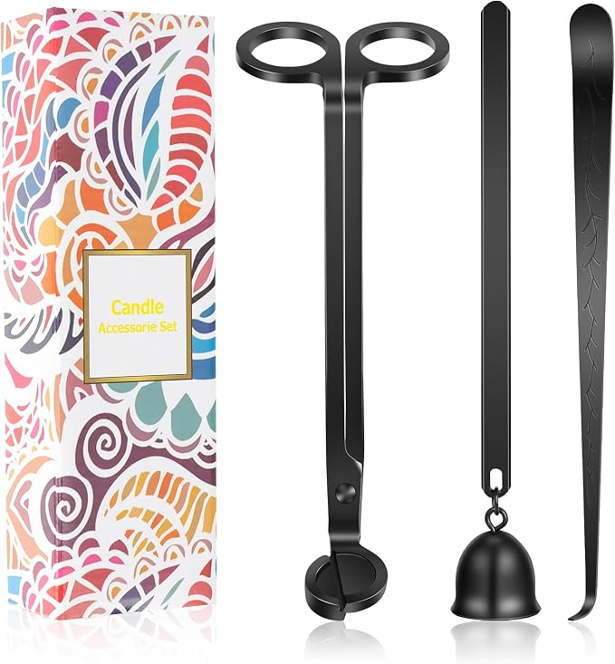Saiveina 3 in 1 Candle Accessory Set, Candle Wick Trimmer, Wick Dipper, Candle Snuffer Extinguisher, Candle Care Kit with Gift Package for Candle Lover(Black)