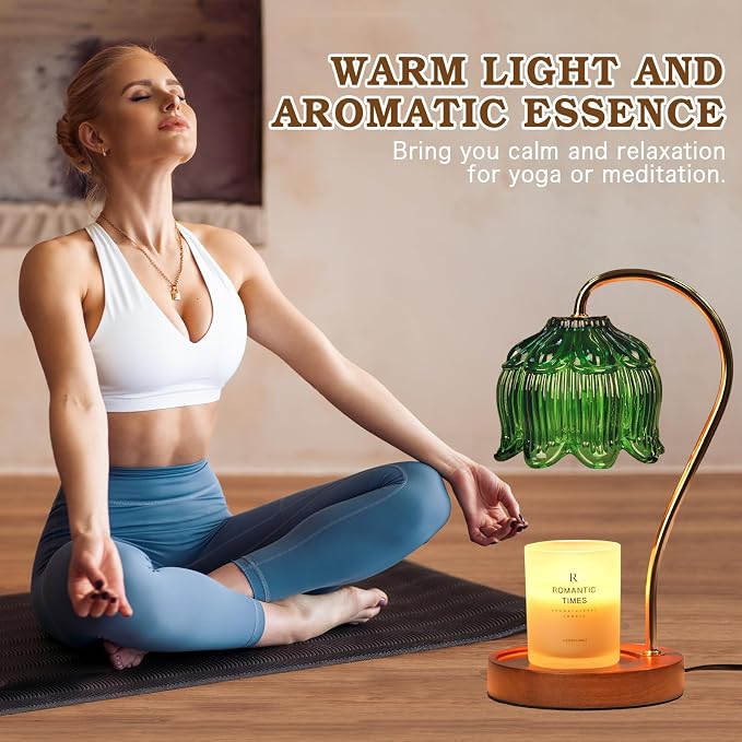 Funistree Green Candle Warmer Lamp with Timer, Christmas Gifts, Dimmable Flower Candle Lamp Warmer, Vintage Birthday Gifts for Women, Mom, Female Friend, Aromatic Candle Light for Yankee Candles