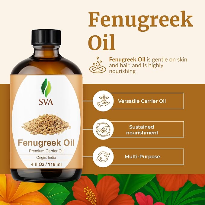 SVA Fenugreek Oil 4oz (118ml) Premium Carrier Oil with Dropper for Hair Care, Hair Oiling, Scalp Massage & Skin Care