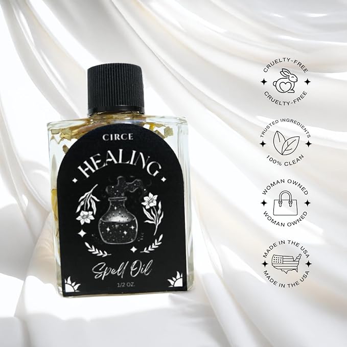 CIRCE Healing Spell Oil - Invite Peace & Emotional Balance - Add to Bath, Use in Rituals, Wear as Fragrance to Align with Desires - Coconut Oil, Calendula Herb, Eucalyptus & Lavender - 1/2oz