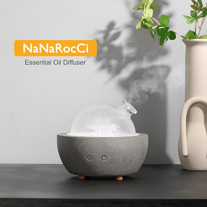 Essential Oil Aromatherapy Diffuser for Home Bedroom Large Room Glass Stone Ultrasonic Air Scent Mist Aroma Diffuser 200ML Defusers—Light Grey