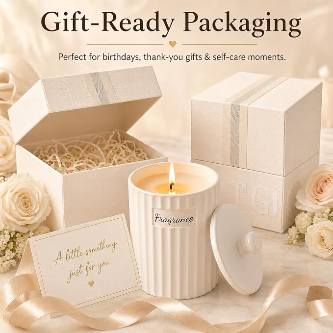 Viyffo Women Scented Candle - Vanilla Cream, Small 6.35oz Non Toxic Soy Candle, Matte White Ceramic Jar, Luxury Home Fragrance, Elegant Room Decor & Premium Birthday Gift Perfect for Friends