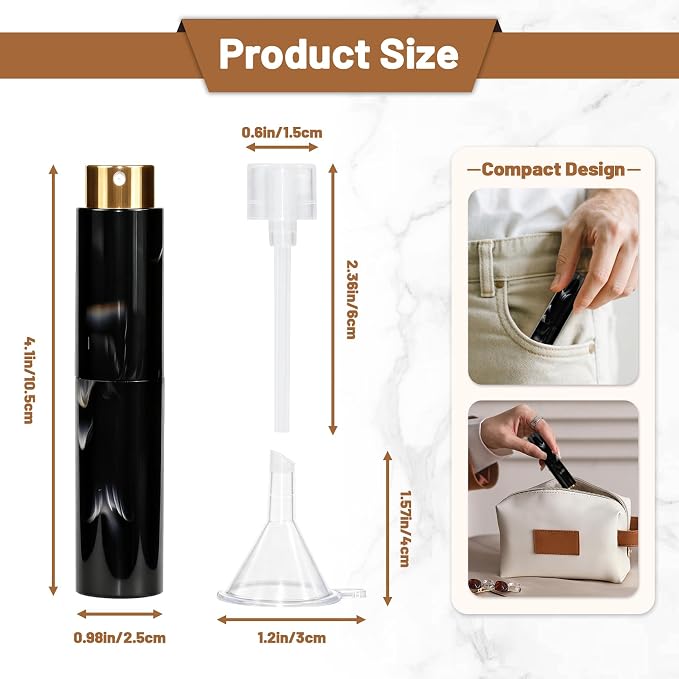 Vitog 10ML Marble Texture Refillable Travel Perfume Atomizer, Empty Cologne Dispenser Mini Spray Bottle With Funnel and Dispensers, Leak-Proof Empty Fragrance Decant Container For Women and Men 3PCS