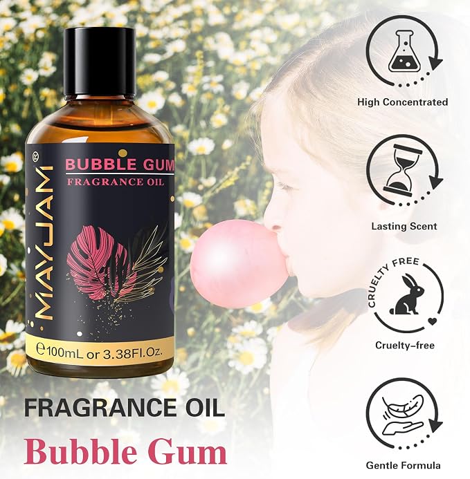 MAYJAM 100ML/3.38FL.OZ Bubble Gum Fragrance Oils with Glass Dropper, Essential Oils for Diffusers for Home, Long Lasting Scented Oils for Diffusers Soap Candle Making