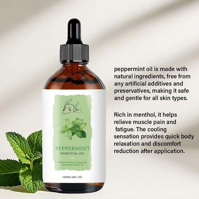 Peppermint Essential Oil Blend (120ml) Peppermint, Mentha Haplocalyx & Rosehip Oil Aromatherapy Oil for Diffuser, Massage, Spa, Hair & Skin Refreshing Scented Oil with Dropper