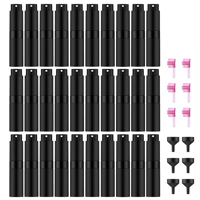 Lil Ray 8ml/30pcs Portable Mini Perfume Atomizer, Refillable Empty Small Spray Bottle for Travel, Twist Type Pocket Cologne Sprayer(Matte Black)