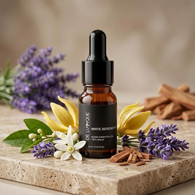 White Serenity Scent DE LUmiQUE Calming Essential Oil Blend, 100% Natural Aromatherapy Grade, 10ml / 0.34 Fl Oz