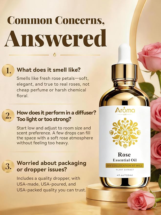 Rose Essential Oil 4 Fl Oz - Made in USA | Smells Like Fresh Rose Petals