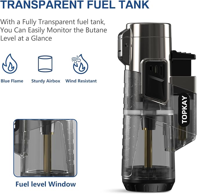 TOPKAY Cigar Lighters Triple Jet Flame Torch Lighters, Windproof Butane Refillable Torch Lighters with a Gift Box, 2 Packs (Butane Not Included)