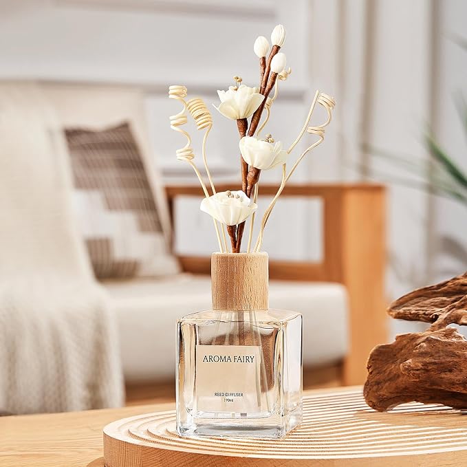 Reed Diffuser Sticks,Reed Diffuser Sticks Flowers,Reed Diffusers for Home,Bathroom Diffuser,Diffuser Set with Sticks,Natural Flower,White/Brown