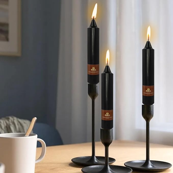 Halloween Taper Candles Sticks Unscented 4 PCS Black Taper Candlesticks 7 inch Short Tapered Candles Stick Candle for Halloween Dinner Party Home Décor Candlesticks
