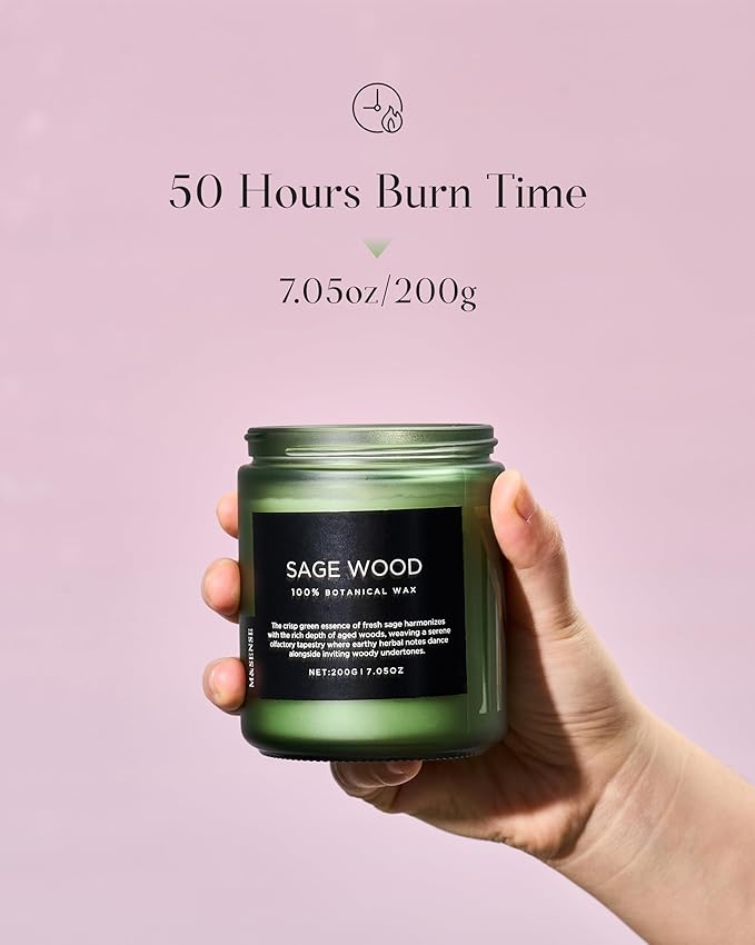 M&SENSE Sage Wood Scented Candles for Home, 7.05oz 50 Hours Clean Non Toxic All Natural Soy Wax, Fresh Smelling Candle for Relaxing & Stress Relief, Home Fragrance Gifts for Men Women