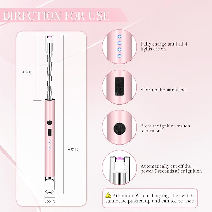 Electric Lighter, Candle Lighter Flameless Windproof with 360° Flexible Neck & LED Power Display, Type C Arc Rechargeable Lighters for BBQ, Camping, Cooking, Gift for Christmas, Thanksgiving, Birthday