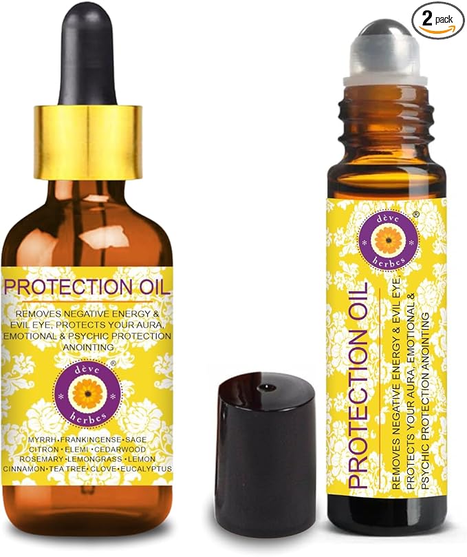 Deve Herbes Protection Oil - Essential Oil Blend to Ward Off Negative Energies & Evil Eye with 10ml & 5ml