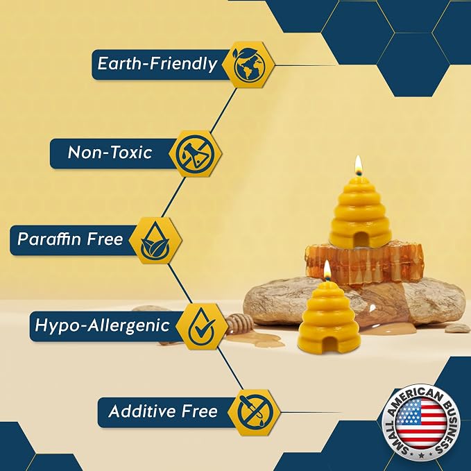 Alternative Imagination Beehive Votive Candles - 4 Pack of Hand Poured Pure Beeswax Candles with Cotton Wicks - Unscented, Non-Toxic, Eco-Conscious Bee Decor and Natural Gifts for Home or Events