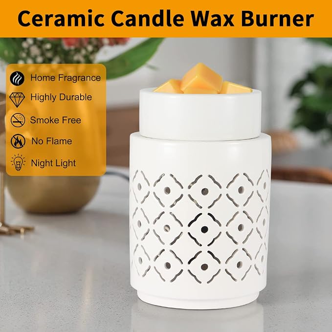Ceramic Wax Melt Warmer,Candle Wax Warmer Night Light,2-in-1 Electric Wax Melter and Fragrance Warmer for Scented Candle Wax Burner Home Office Decor Valentine's Day Birthday Gifts(Diamond Mesh)