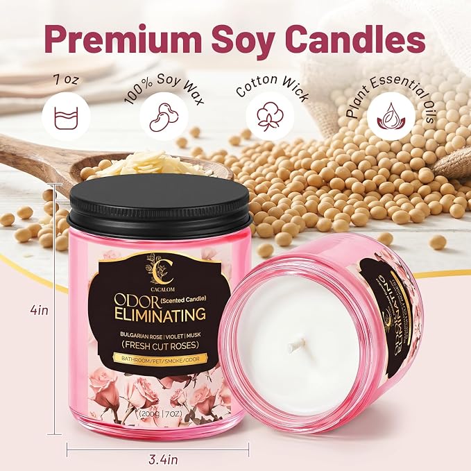 Rose Odor Eliminating Candles, Pet Scented Candles for Home, Single Wick Soy Candle Gifts for Women, Men, Ideal for Creating Relaxing Atmosphere, Over 50 Hours of Burn Time