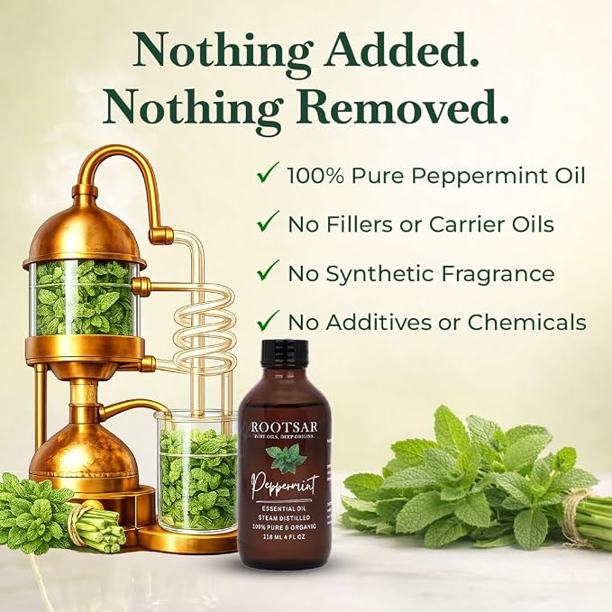 Peppermint Essential Oil – 100% Pure Organic Peppermint Oil, Steam Distilled, 4 FL OZ / 118 ML – Premium Essential Oil for Diffuser, Aromatherapy, Massage, Skin Care, Candle & Soap Making