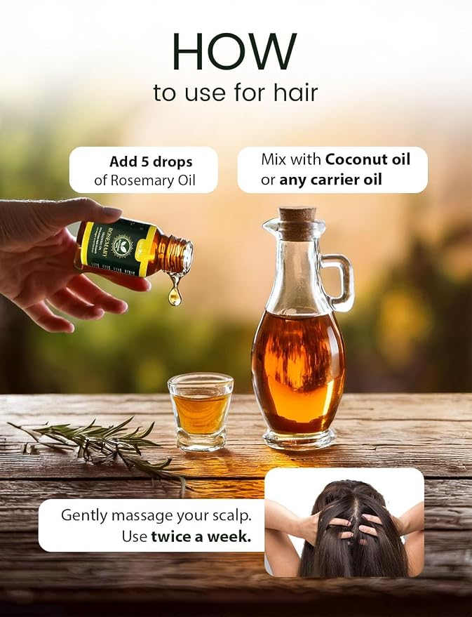 100% Pure Rosemary Essential Oil for Hair - Nourishing Rosemary Oil - 1 Pack Ideal for Women & Men - 15 ml