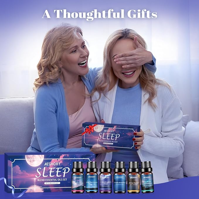 Sleep Essential Oils Set, Natural Essential Oil for Diffusers for Home,6 x 10ml Fragrance Oil Scented Oils, Deep Sleep, Stress Relief, Sweet Dreams, Fresh Breathe,Relaxation Gift for Women and Men