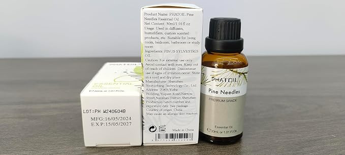 Pine Needles Essential Oil, 1.01Fl.Oz (30ML) PHATOIL Pure Essential Oil Singles for Aromatherapy Diffusers, Humidifiers, Great for DIY Candle and Soap Making, Gift for Friend