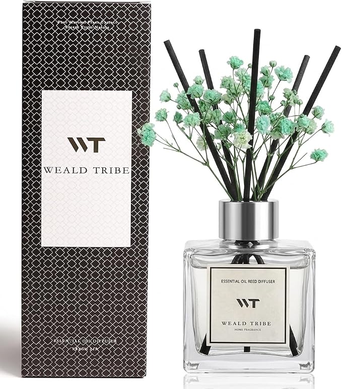 WEALD TRIBE Flower Reed Diffuser Set Lemongrass Scent for Bathroom Air Fresheners Accessories, Oil Diffuser Stick | 5.1 fl oz Home Fragrance with Sticks Defusers | House Bedroom Office Shelf Decor