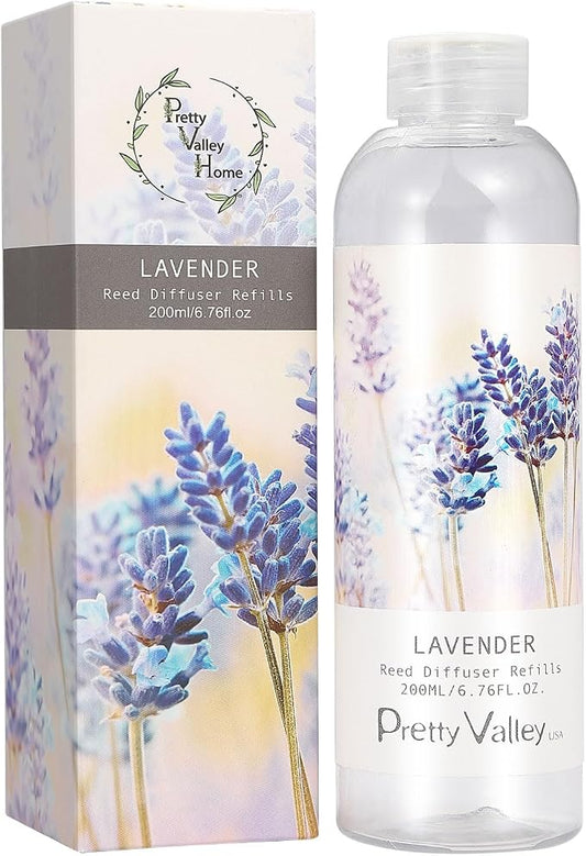 Lavender Diffuser Oil, Reed Diffuser Refill Floral Essential Oil Natural Scented Home Fragrance for Bathroom, Bedroom, Office Decor 200ml (6.76oz)