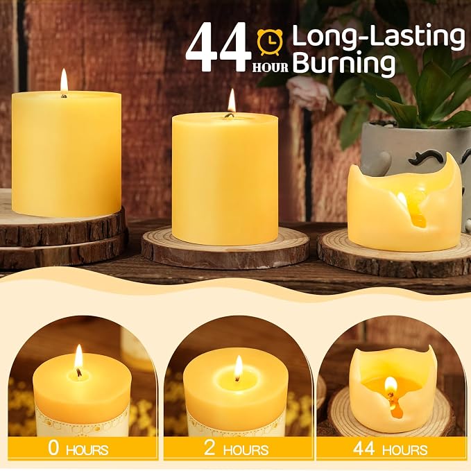 6 Pack Natural Beeswax Candles,270 Hours Long Burning-Bees Wax Candles for Home,100% Pure Beeswax Pillar Candle for Emergency,Paryer,Parties,Unscented Dripless Smokeless Pillar Candle Bulk 2.8x3in