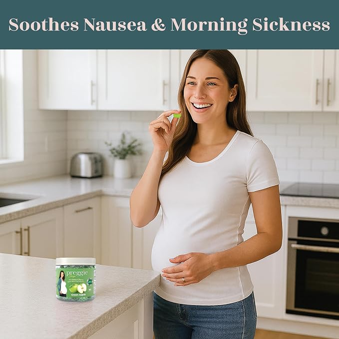 Three Lollies Preggie Drops Pregnancy Nausea Relief Drops with Essential Oils, Morning Sickness and Queasy Stomach Support for Pregnant Women, Green Apple, 100 Count
