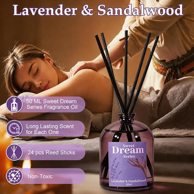 STRN Reed Diffuser Sets, Lavender Scented Oil Diffuser, Fragrance Reed Diffuser with 24 Sticks, 6.8 Fl.oz (200ml), 4 Scents Long-Lasting Air Freshener for Bedroom Bathroom Home Décor