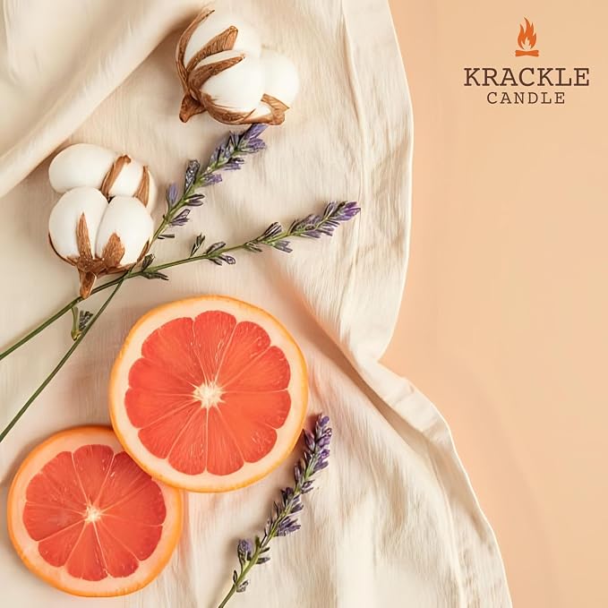 Krackle Candle | Chillax | 16 oz Scented Candle with Natural Crackling Wooden Wick | Poured in the USA | Sea Cotton, Grapefruit & Lavender Fragrance