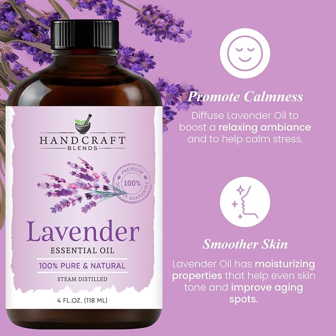 Handcraft Blends Calm & Focus Set: Peppermint and Lavender Essential Oils – (2 x 4 Fl Oz) – 100% Pure & Natural – for Diffuser, Aromatherapy, and DIY Projects