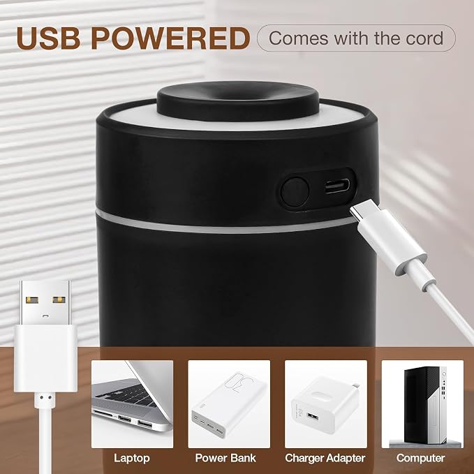 Small Mini Humidifier, USB Desk Cool Mist Humidifier Personal Portable Quiet Table Desktop Humidifiers for Cooling Home Office Car Summer Travel (180ml, Black)