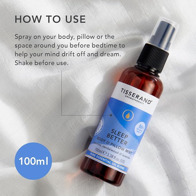 Tisserand Aromatherapy | Sleep Pillow Mist for Body & Room Contains a Soothing Blend of Pure Essential Oils Including, Jasmine, Sandalwood & Lavender | 100% Pure Essential Oil Blend | 3.38 fl. oz.