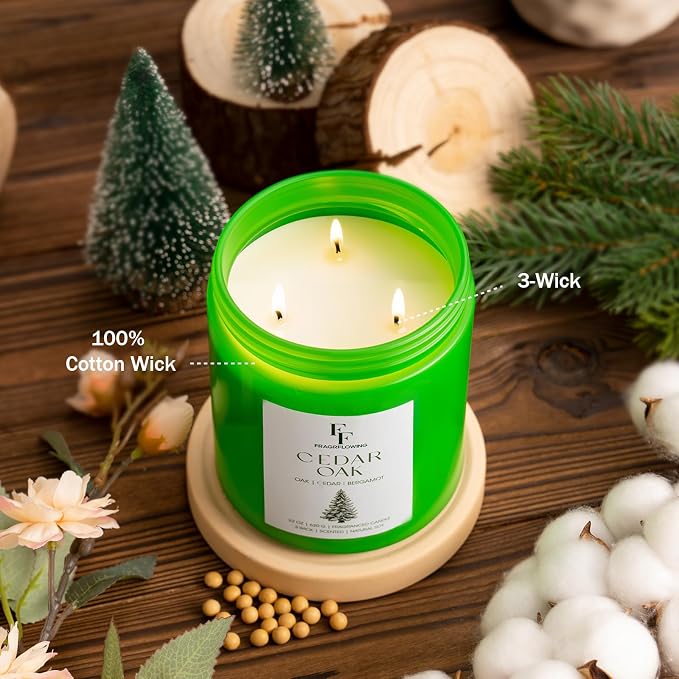Cedar Oak Large Candle, 3-Wick 22oz Long Lasting Scented Candle | Natural Soy Wax, Aromatherapy Candle for Home, Candle Gifts for Women Men