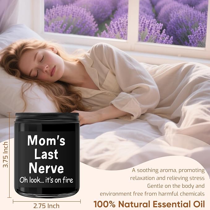 Gifts for Mom from Daughter Son - Funny Mom Birthday Gifts, Mother's Day Gift for Mommy Mama - Mom's Last Nerve Scented Candle Black