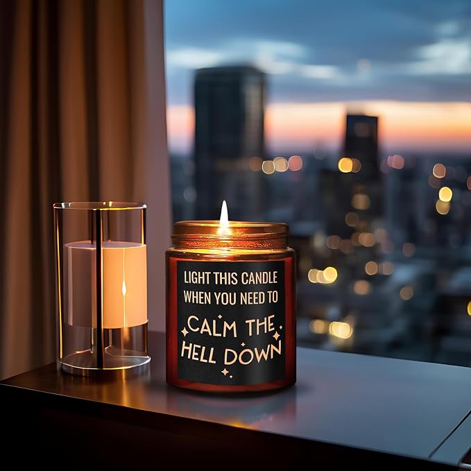 Calming Candles - Funny Relaxing Gift for Her - Calm Down, Relax Gifts for Women Men - Birthday Gift for Friend Coworker Bestie Sister - Aromatherapy, Anxiety Stress Relief Soy Jar Candle