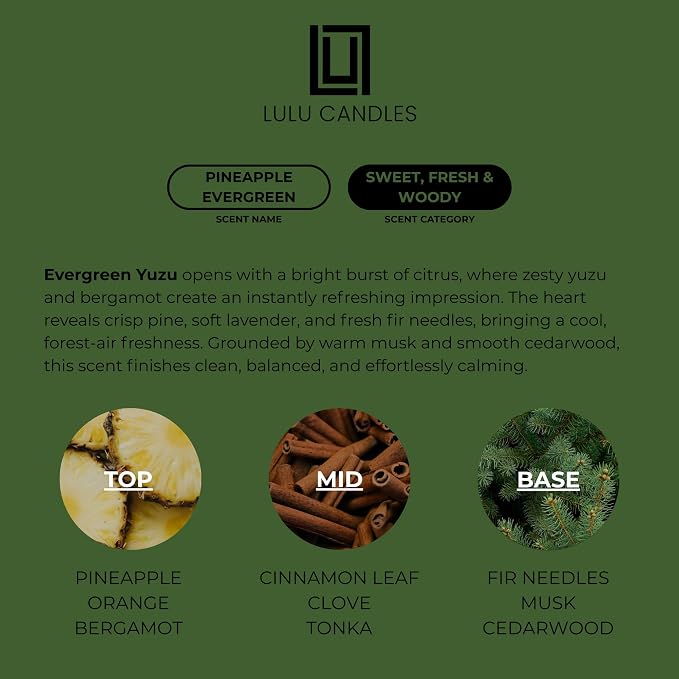 Lulu Candles | Pineapple Evergreen | Luxury Scented Soy Jar Candle | Hand Poured in The USA | Highly Scented Candles for Home Fragrance & Decor (9 Oz.)