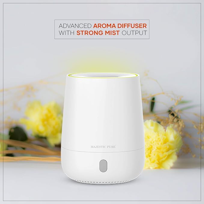 MAJESTIC PURE USB Essential Oil Diffuser, Portable Aromatherapy Diffuser, Travel Size, Auto Shut-Off for Spa Room, Home, Office, Bedroom - BPA Free, 120 ml White