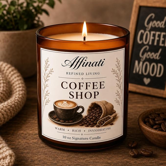 Affinati Coffee Shop Signature Candle - 10 oz Luxury Soy Blend Wax Candle, Long-Lasting Home Fragrance