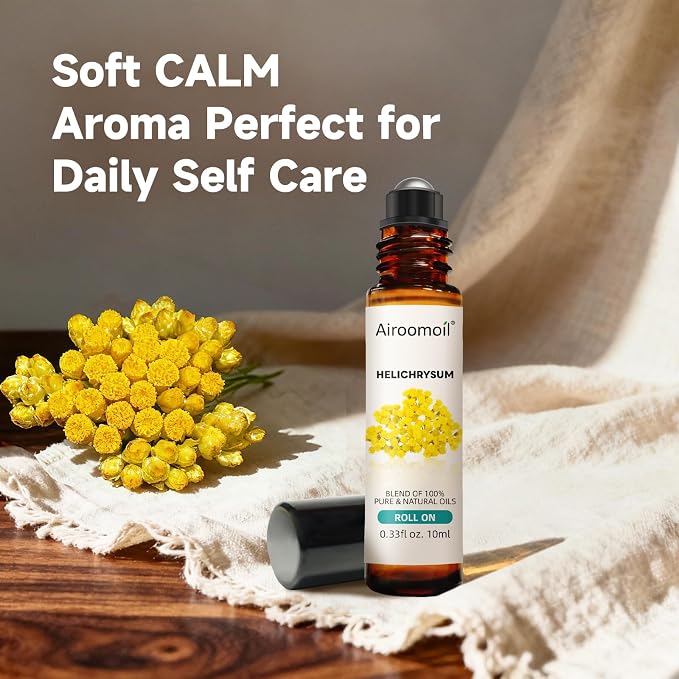Helichrysum Essential Oil Roll-On 0.33 Oz – Pre-Diluted Aromatherapy Blend, Soft Honey-Herbal Scent, Pocket Size for Daily Commute, Office & Evening Wind-Down, Natural Female Gift