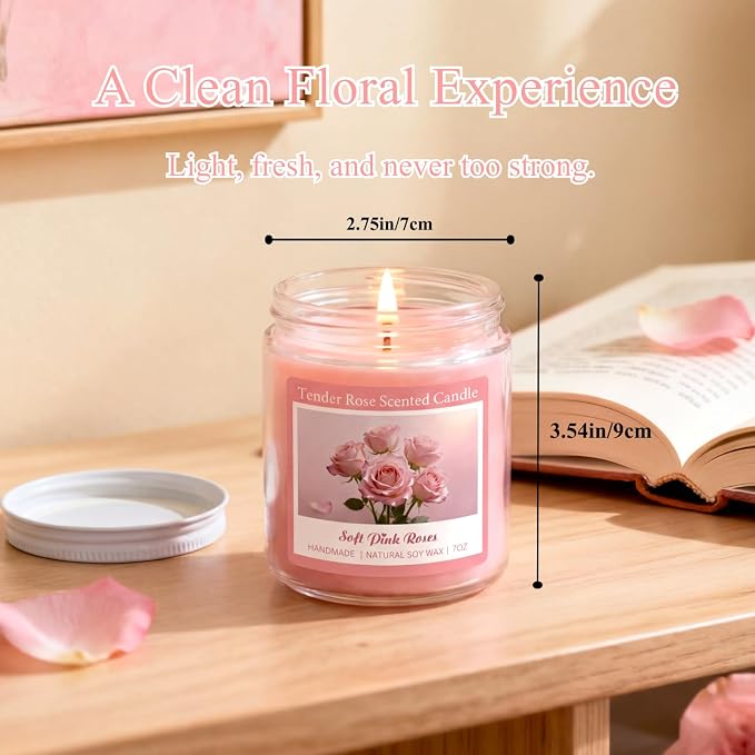 Homsolver Tender Rose Scented Candles, Natural Soy Candle Valentines Mothers Day Gift for Her Mom Wife Girlfriend, Anniversary Birthday Gifts for Women, Novelty Jar Candle with 50+ Hours of Burn
